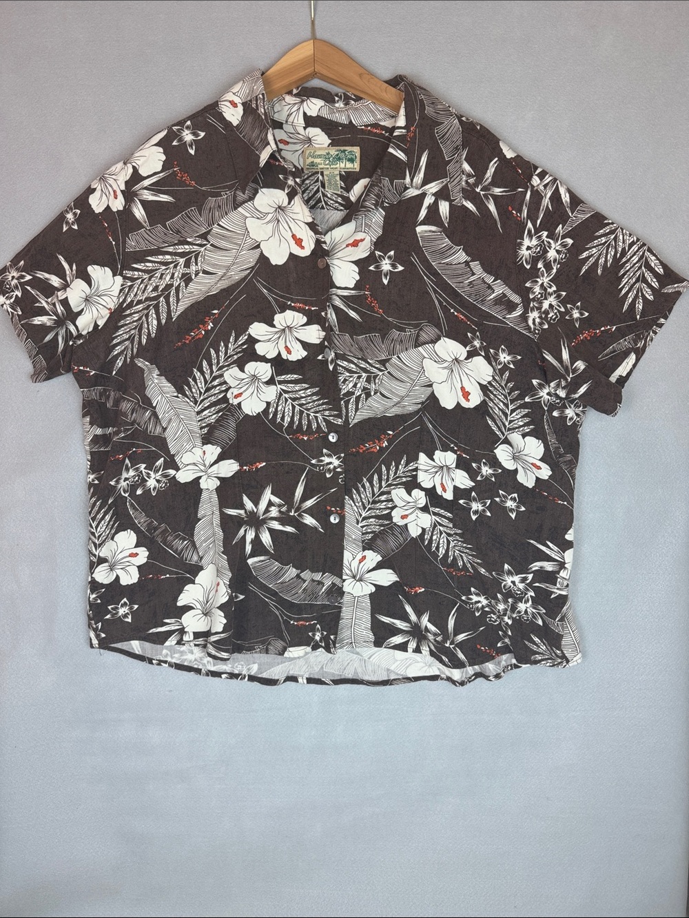 Havana Jack's Cafe Brown Tropical Floral Button-Down Shirt Size 2X